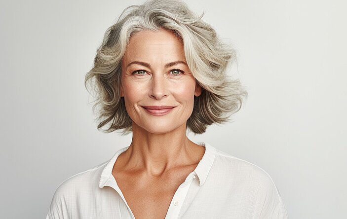 beautiful 50s mid aged mature woman isolated on white background. skin care beauty, skincare cosmetics concept